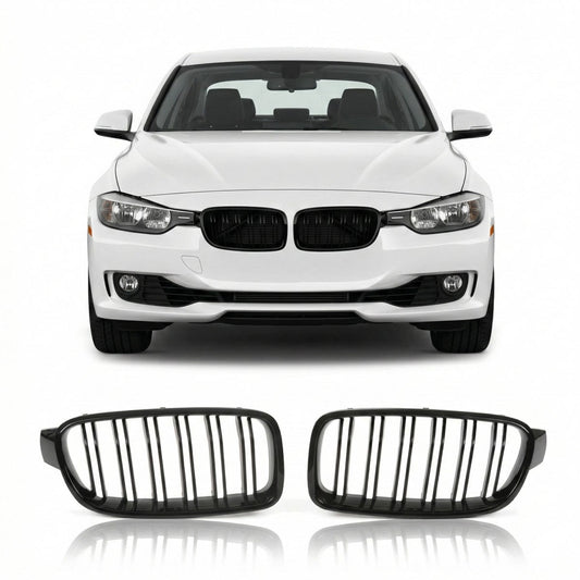 Kühlergrill Hochglanz Schwarz Doppelstreifen passend für BMW 3er F30 F31 2011-2019