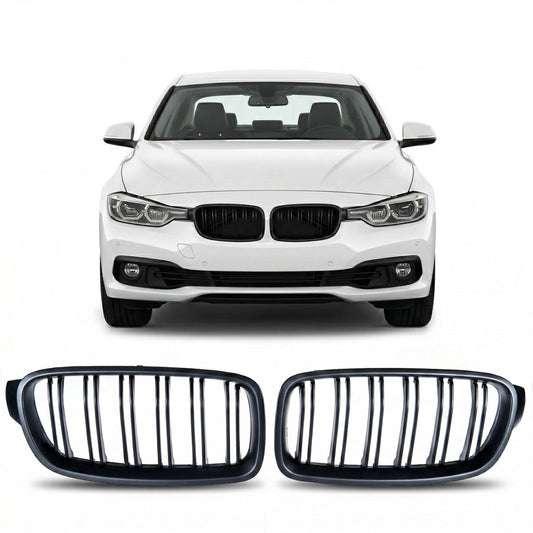 Doppelstreifen Matt Schwarz Kühlergrill passend für BMW 3er F30 F31 2011-2019