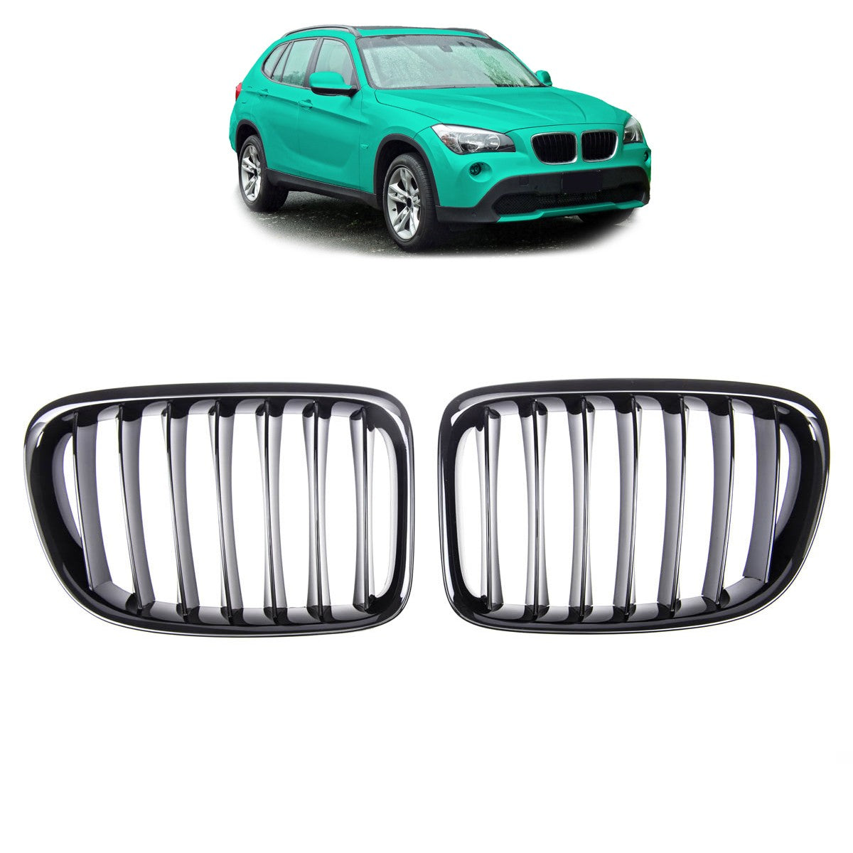 Sportgrill Hochglanz Schwarz passend für BMW X1 (E84) (2009-2015) Einzelstreifen