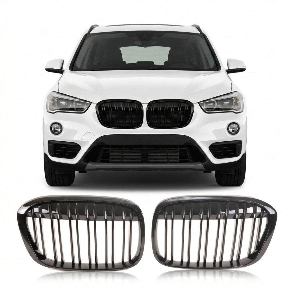 Sportgrill Hochglanz Schwarz Doppel-Linie passend für BMW X1 F48 2015-2019
