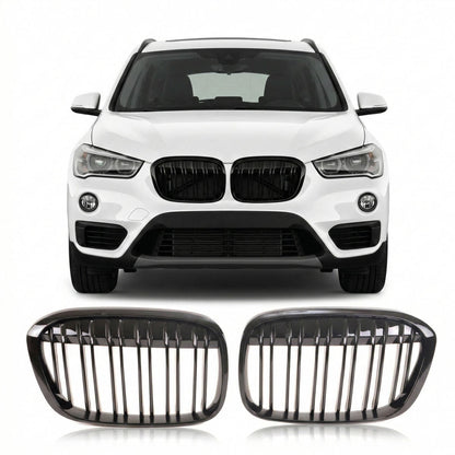 Sportgrill Hochglanz Schwarz Doppel-Linie passend für BMW X1 F48 2015-2019