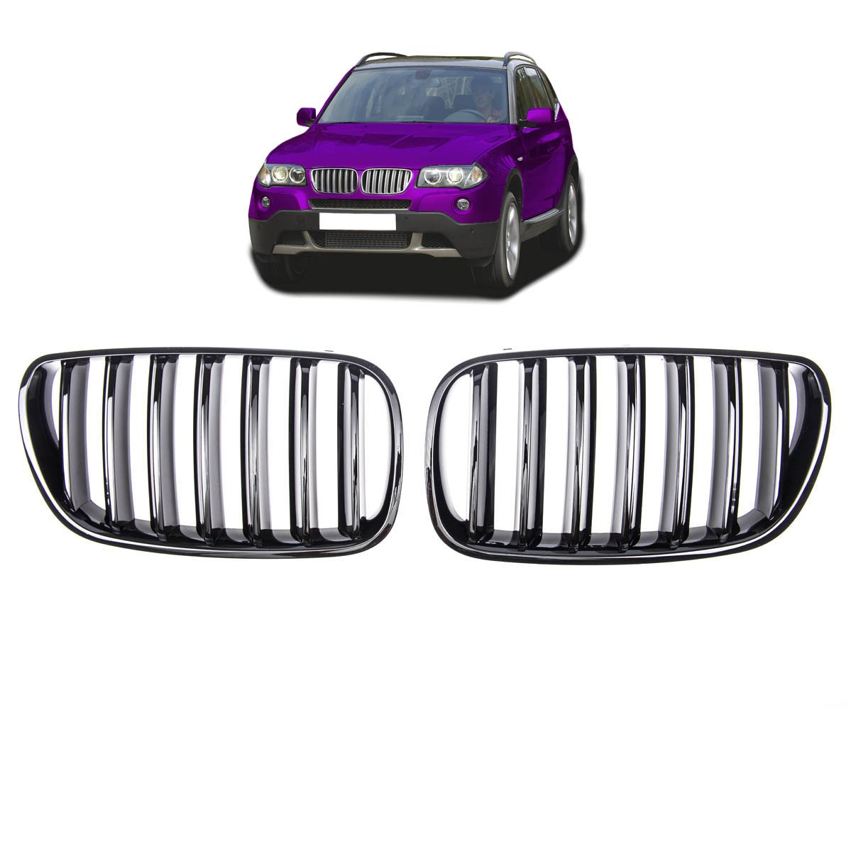 Sportgrill Einzel-Linie Hochglanz Schwarz passend für BMW X3 E83 2006-2010