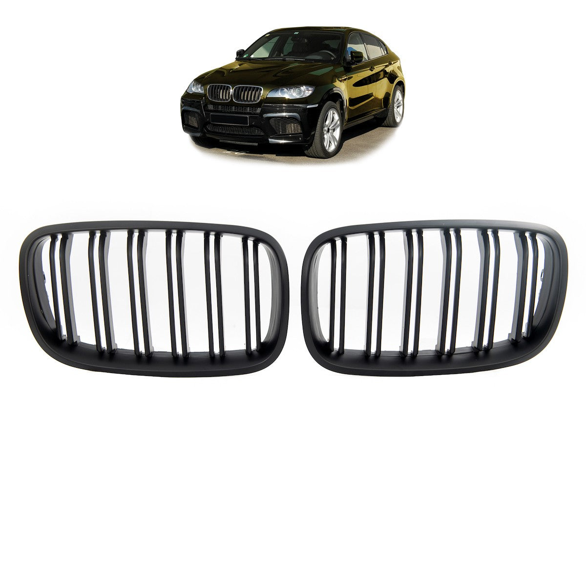 Matt Schwarz Doppelreihe Grill passend für BMW X5 E70 X6 E71 E72 2007-2013