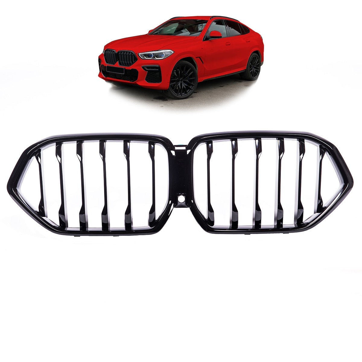 Kühlergrill Hochglanz Schwarz Einzel Linie passend für BMW X6 G06 F96 2019->>