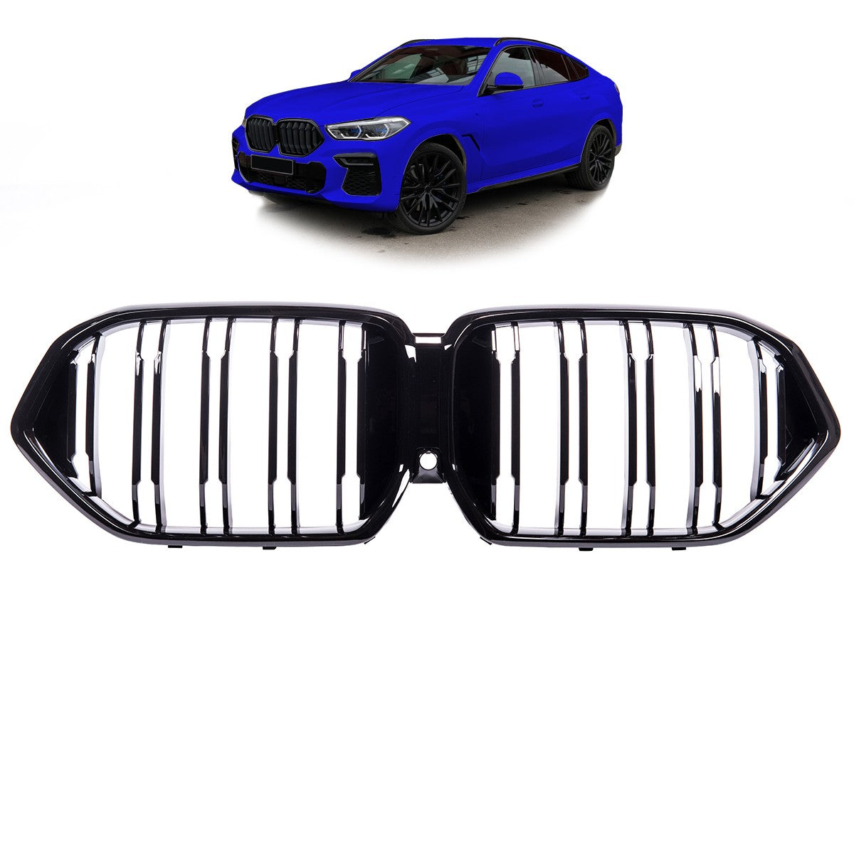 Kühlergrill Hochglanz Schwarz Doppellinie passend für BMW X6 G06 F96 2019-2023
