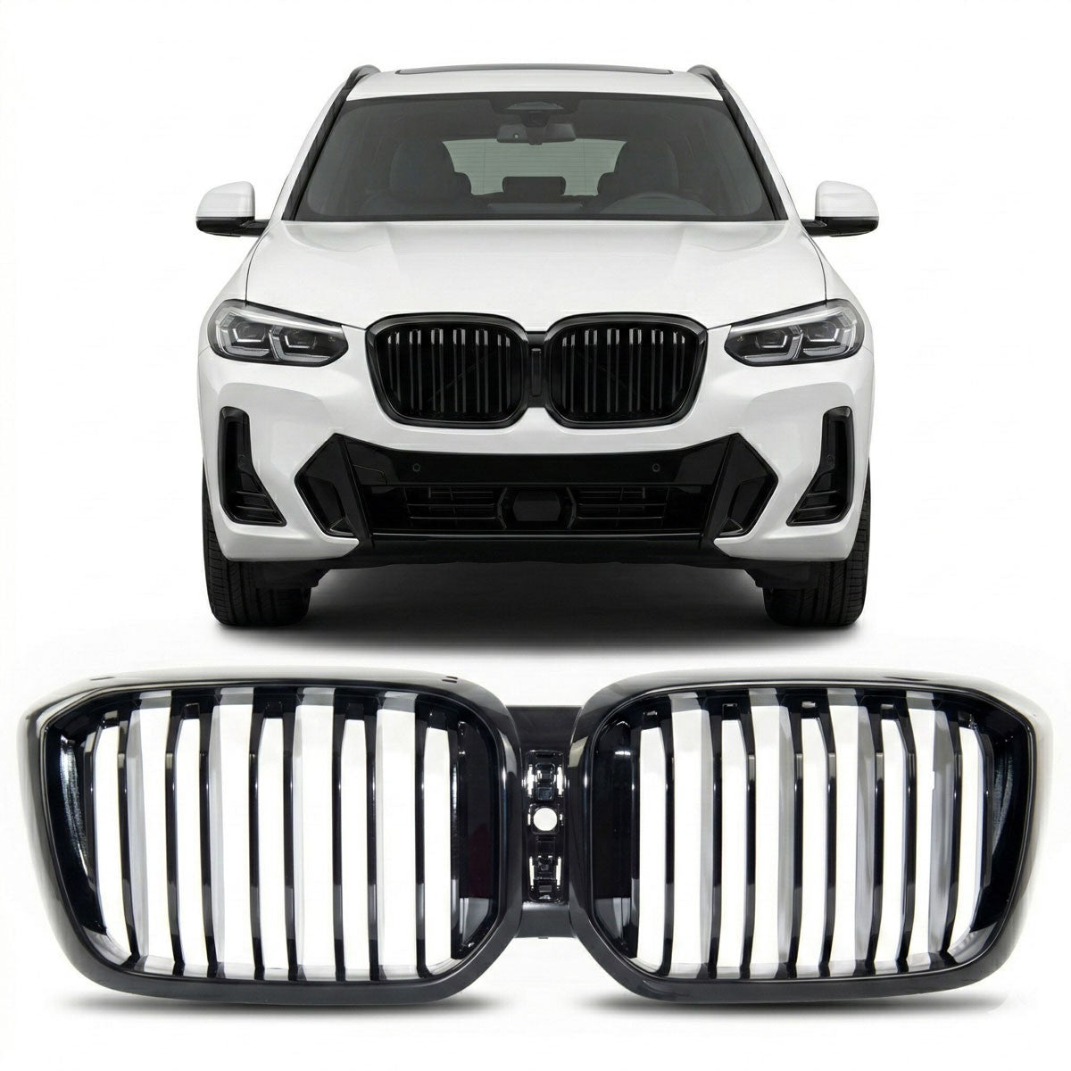 Frontgrill Hochglanz Schwarz Doppellinie passend für BMW X3 G01 X4 G02 2021+