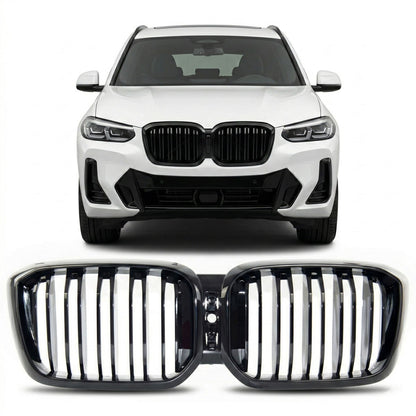 Frontgrill Hochglanz Schwarz Doppellinie passend für BMW X3 G01 X4 G02 2021+