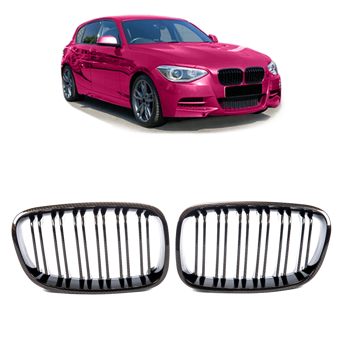 BM200840CBD - Sportgrill Doppellinie Carbon-Optik passend für BMW 1 (F20, F21) Hatchback Pre-Facelift 2011-2015
