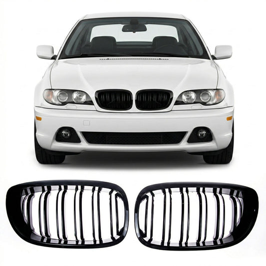 Sportgrill Hochglanz Schwarz Dual Line passend für BMW 3er E46 2003-2007