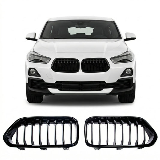 Sportgrill Hochglanz Schwarz Dual Line passend für BMW X2 F39 2017-2023