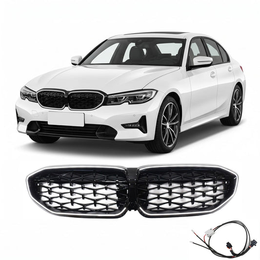 LED Diamant Hochglanz Schwarz Grill passend für BMW 3er G20 2019-2022