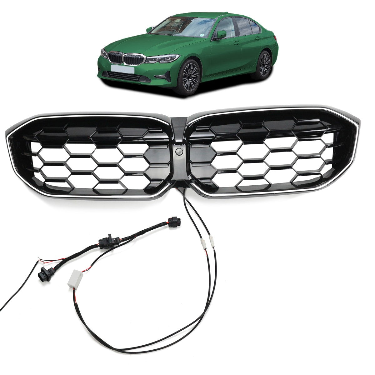 LED Diamant Hochglanz Schwarz Grill passend für BMW 3er G20 LCI 2023+
