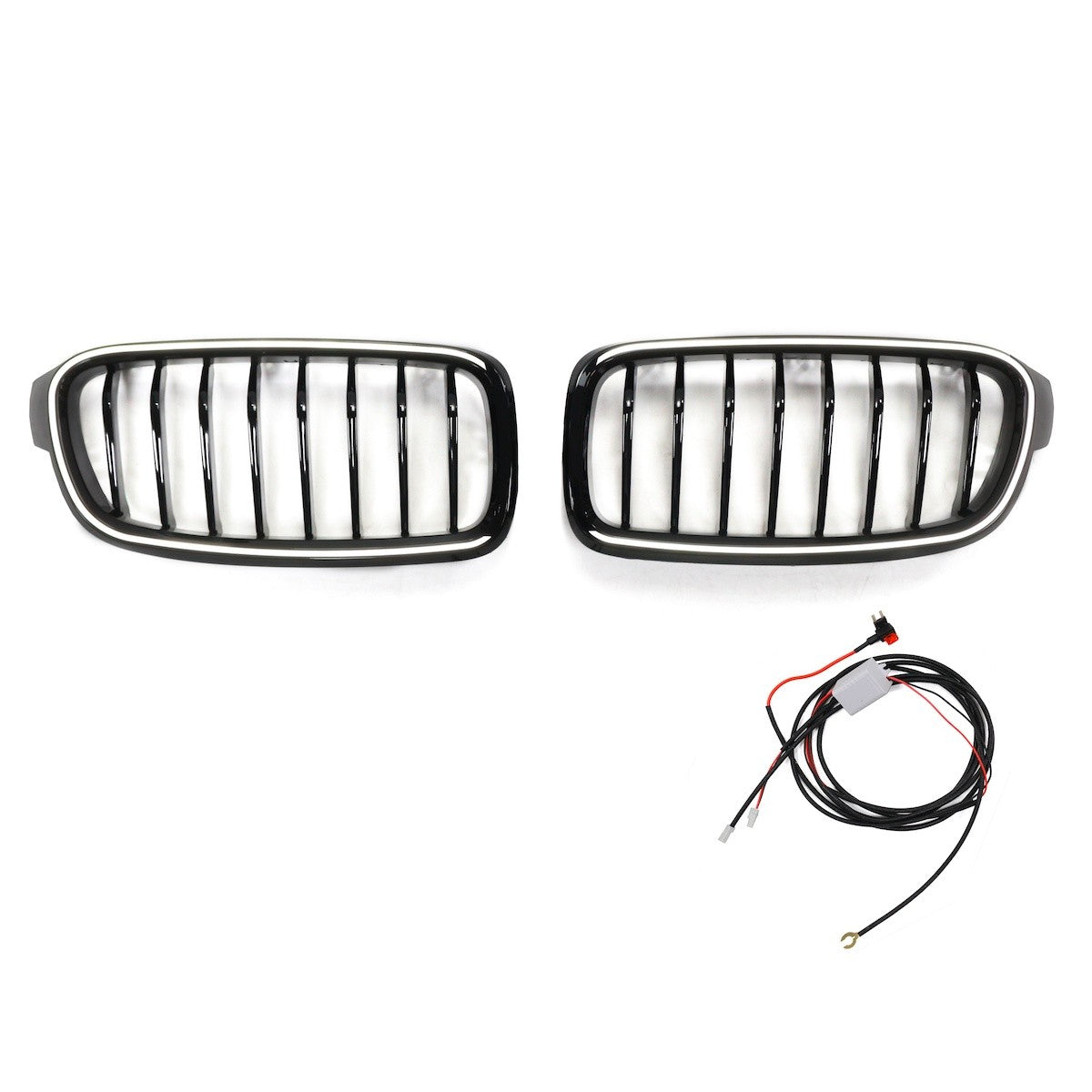 LED Einzelstreben Hochglanz Schwarz Grill passend für BMW 3er F30 2012-2019