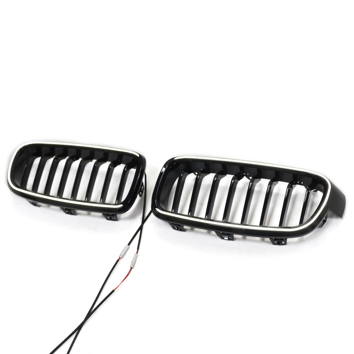 LED Einzelstreben Hochglanz Schwarz Grill passend für BMW 3er F30 2012-2019