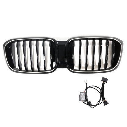 LED Einzelstreben Hochglanz Schwarz Grill passend für BMW X3 G01 2018-2021