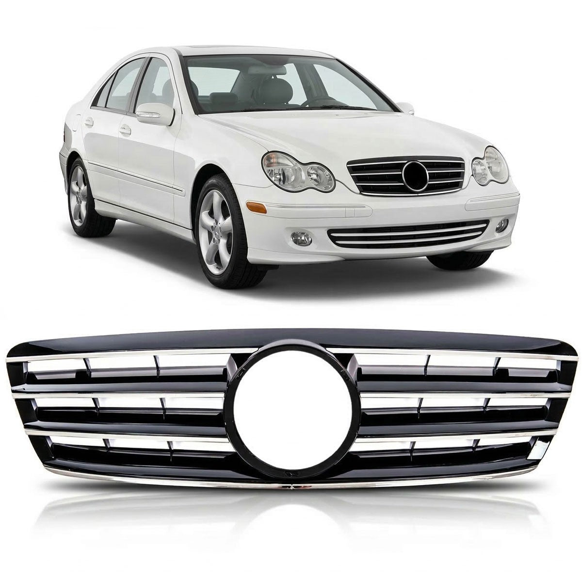 Frontgrill Chrom & Schwarz 4S passend für Mercedes C-Klasse W203 2000-2007