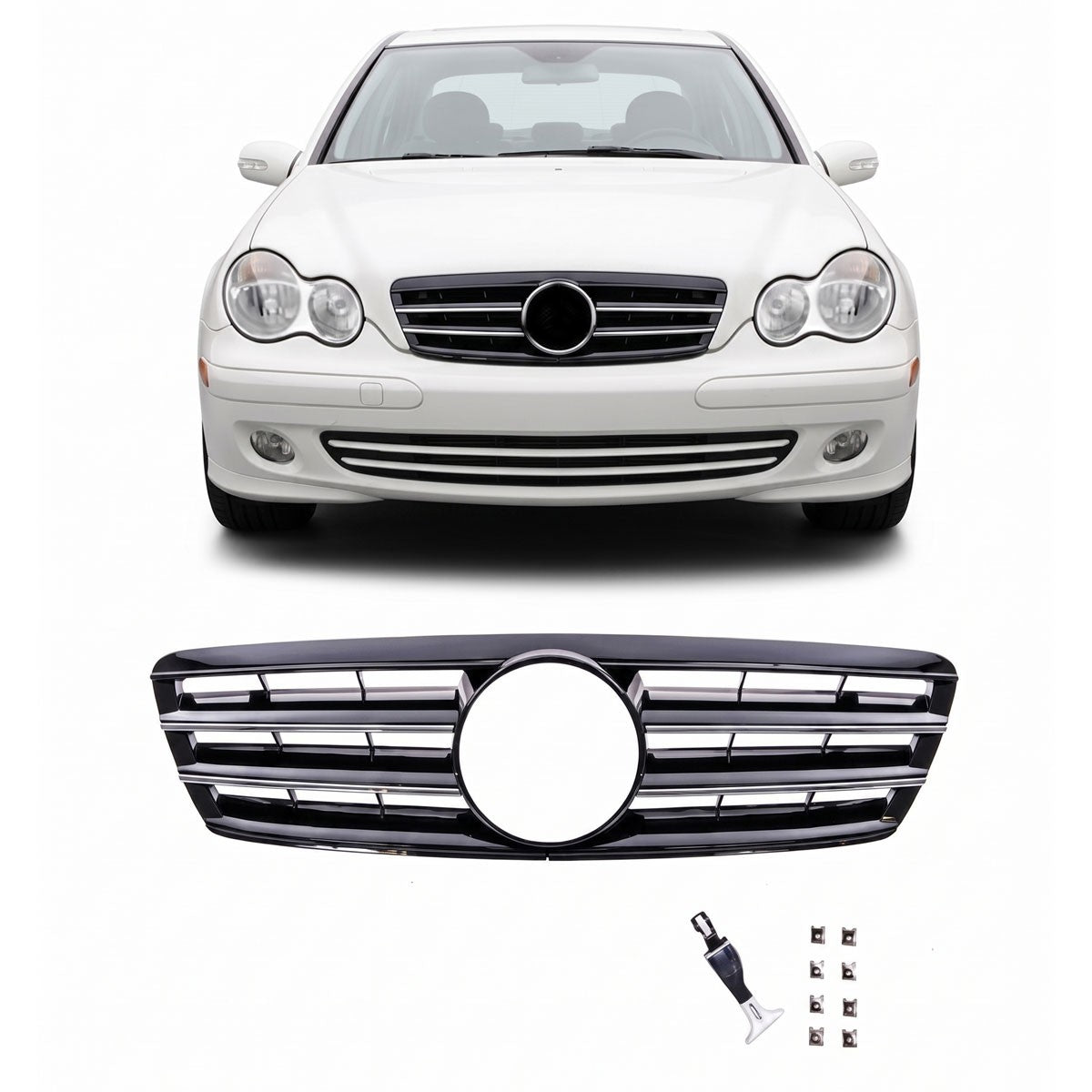 Hochglanz Schwarz Frontgrill passend für Mercedes C-Klasse W203 2000-2007
