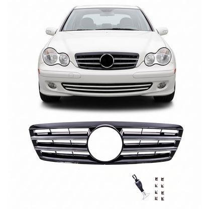 Hochglanz Schwarz Frontgrill passend für Mercedes C-Klasse W203 2000-2007