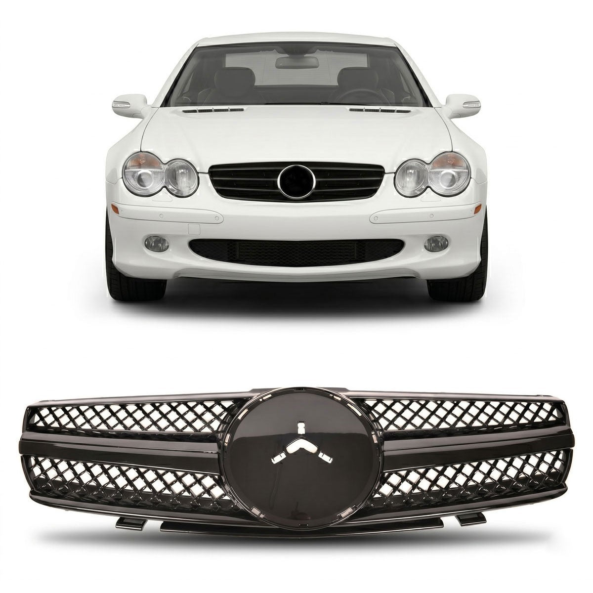 Kühlergrill Hochglanz Schwarz passend für Mercedes SL R230 2001-2006