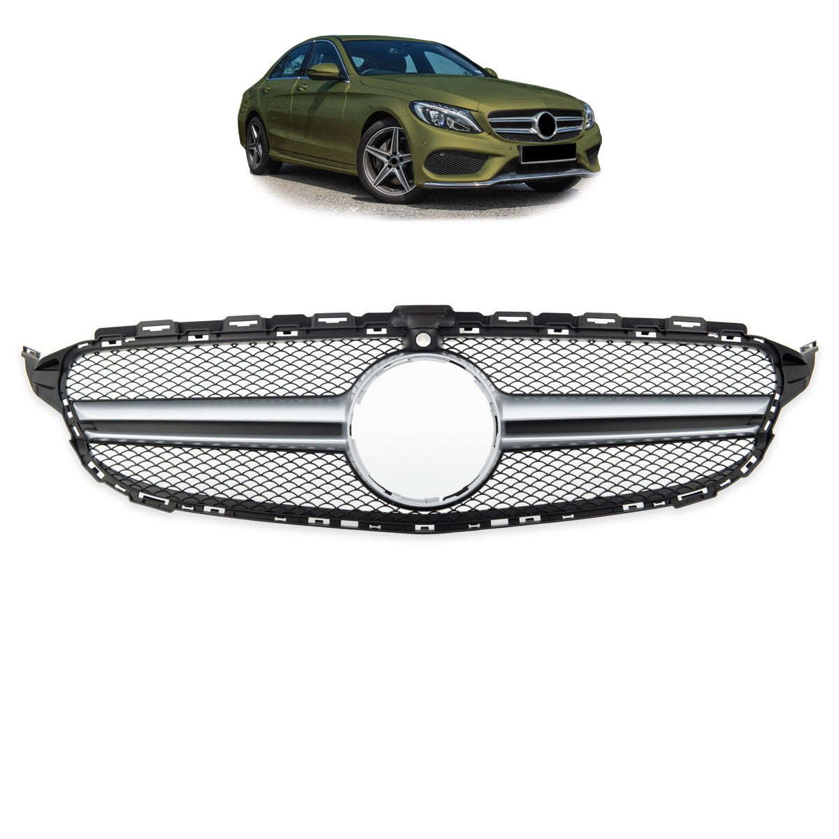 Frontgrill Silber Kamera passend für Mercedes C-Klasse W205 2014-2018