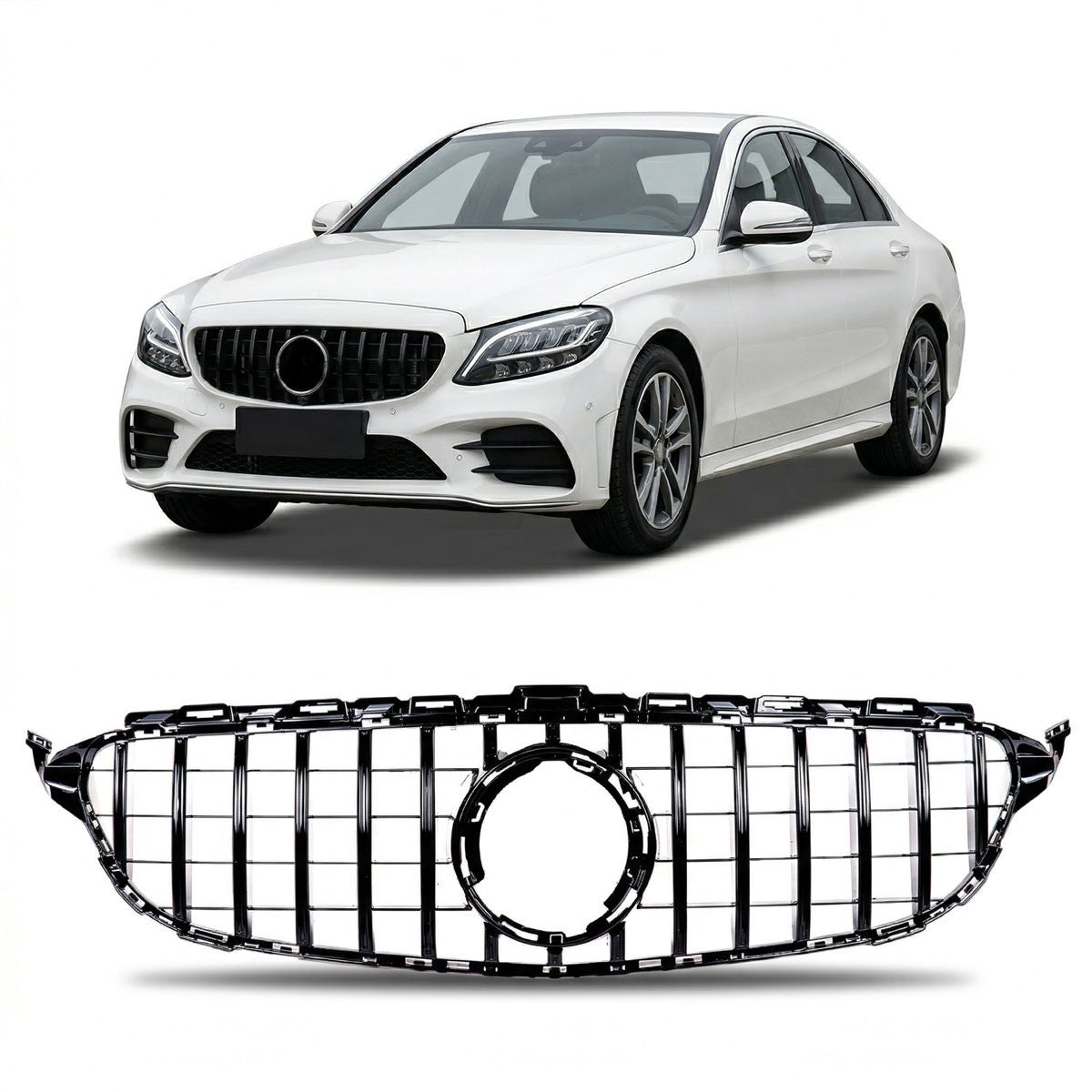GT Hochglanz schwarzer Kühlergrill passend für Mercedes C-Klasse W205 2018-2021