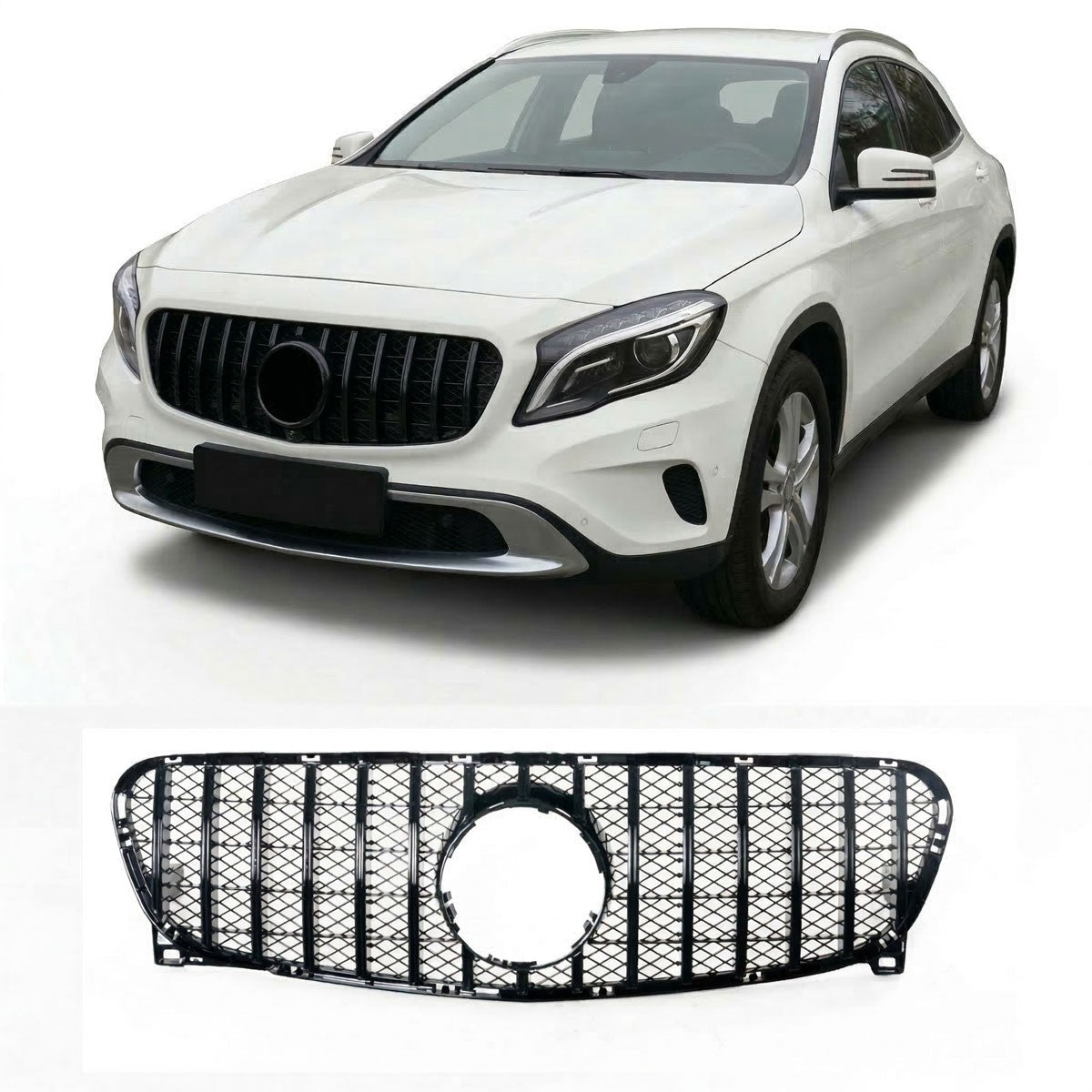 Frontgrill Hochglanz Schwarz Panamericana GT passend für Mercedes GLA X156 2013-2017