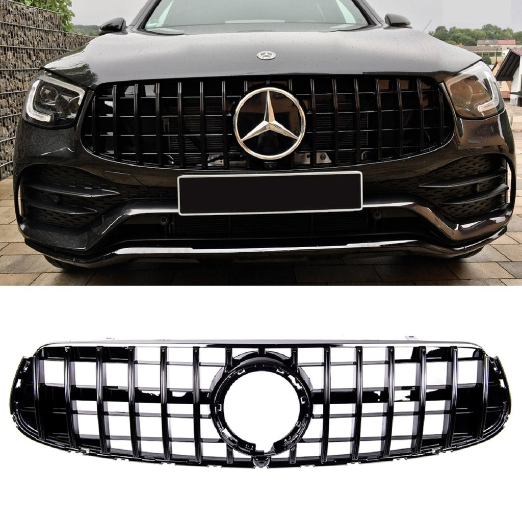Kühlergrill Panamericana GT Glanz Schwarz mit Kamera für Mercedes GLC X253/C253 SUV & Coupé Facelift 2019-2022 AMG-Line