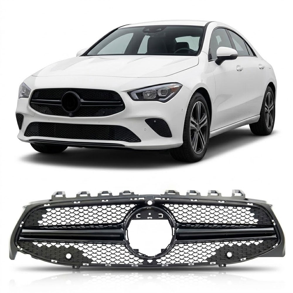 Kühlergrill Hochglanz Schwarz passend für Mercedes CLA C118 X118 2019-2024 Kamera