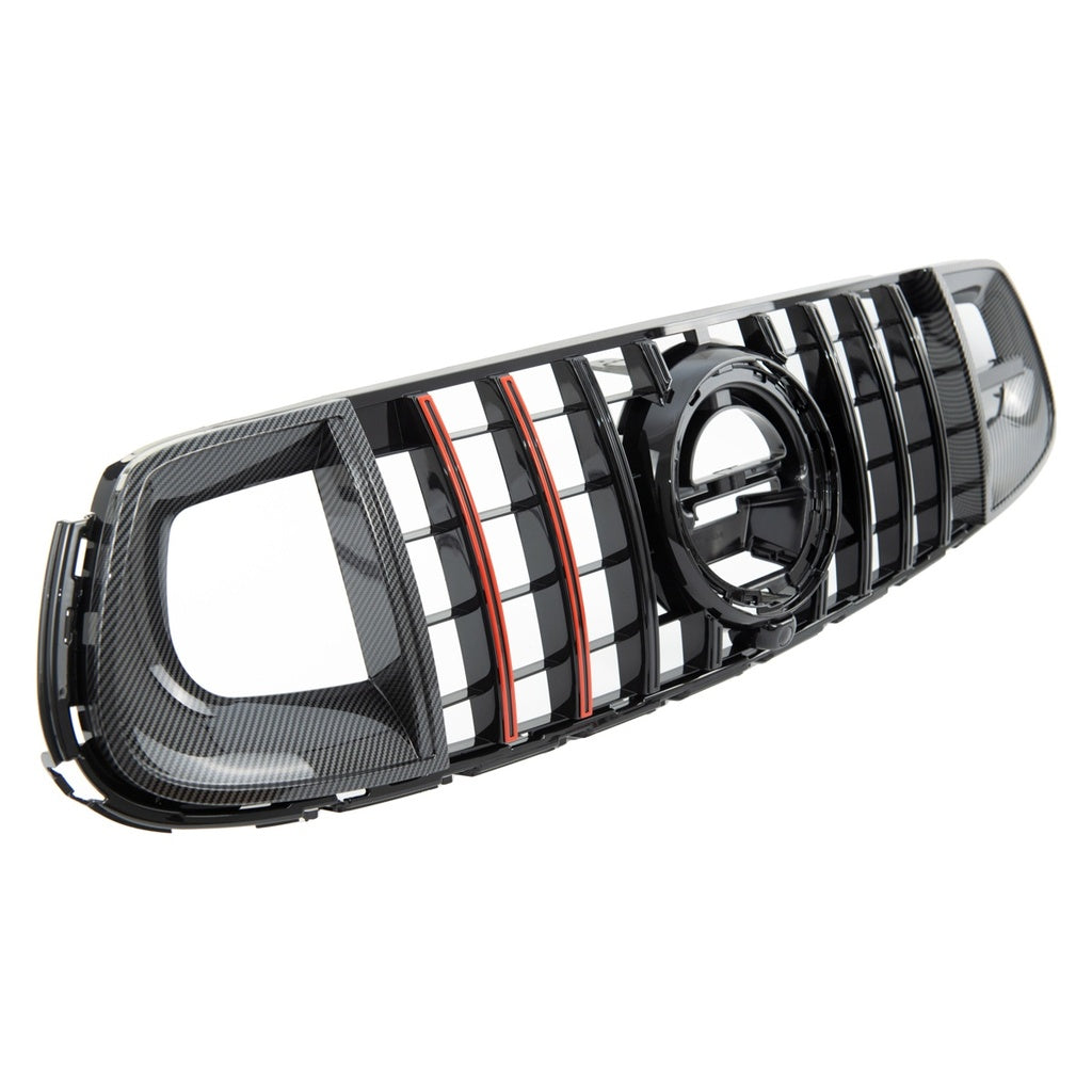 Kühlergrill Panamericana GT Carbon Look Rote Streifen Mercedes GLC X253 C253 SUV Coupé Facelift 2019-2022 AMG-Line