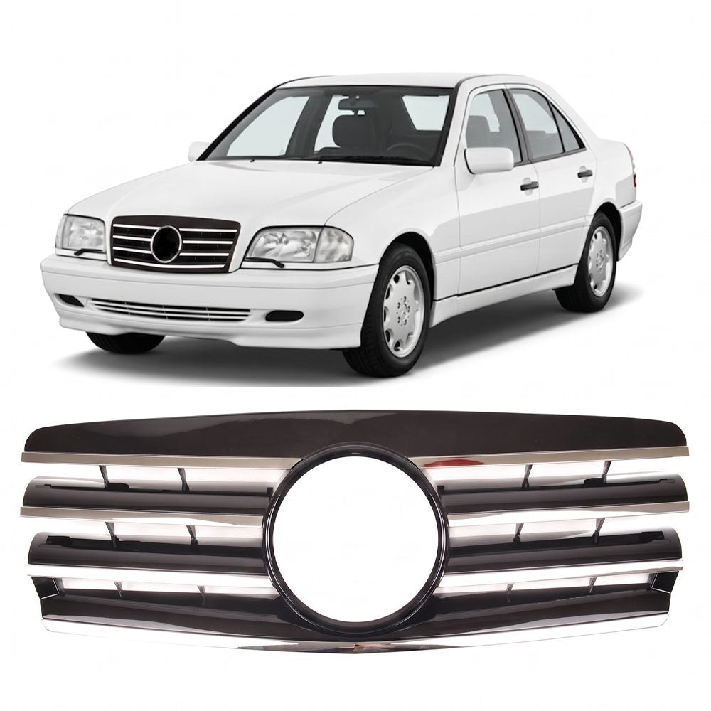 Chrom & Schwarz Frontgrill passend für Mercedes C-Klasse W202/S202 1993-2000