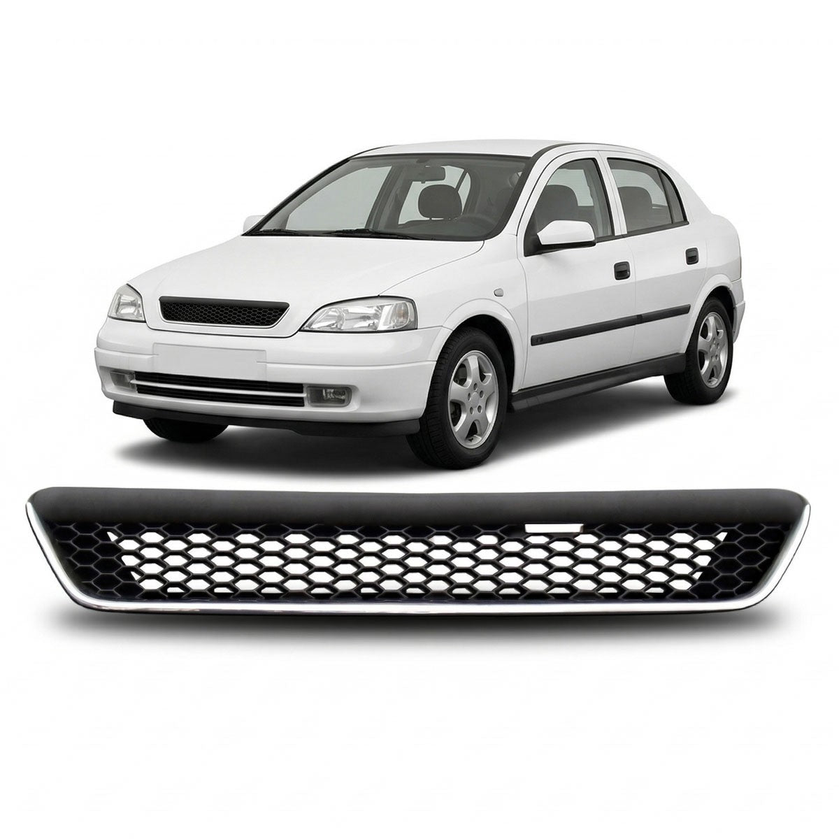 Kühlergrill ohne Emblem Chrom & Schwarz passend für Opel Astra G 1997-2004