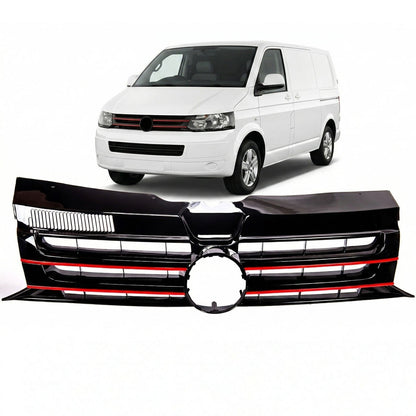 Frontgrill Hochglanz Schwarz mit roten Streifen passend für VW Transporter T5.1 2009-2015