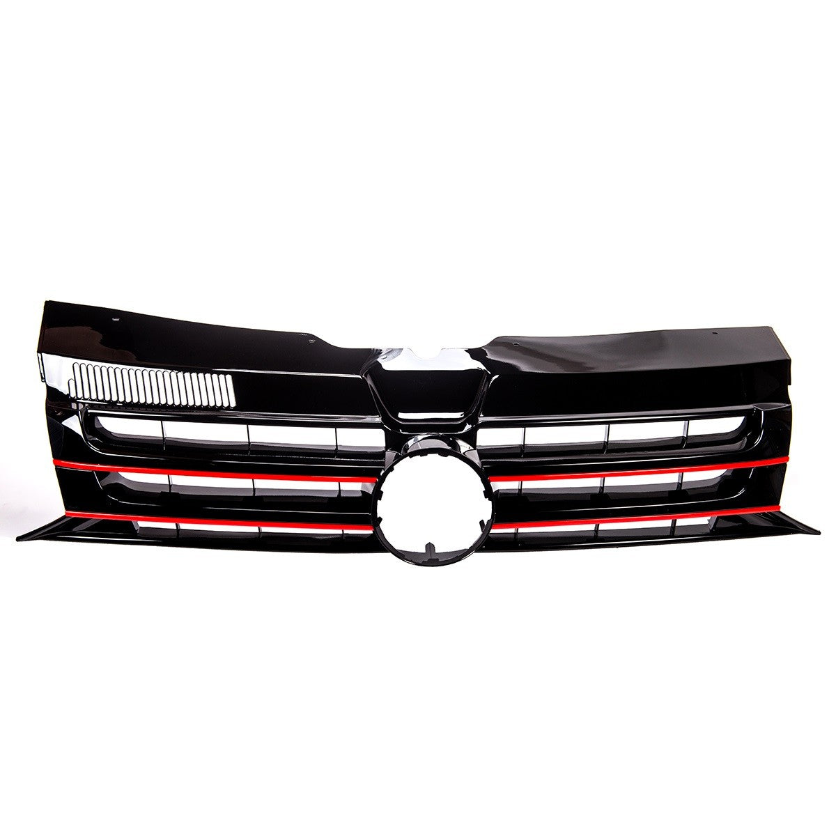 Frontgrill Hochglanz Schwarz mit roten Streifen passend für VW Transporter T5.1 2009-2015