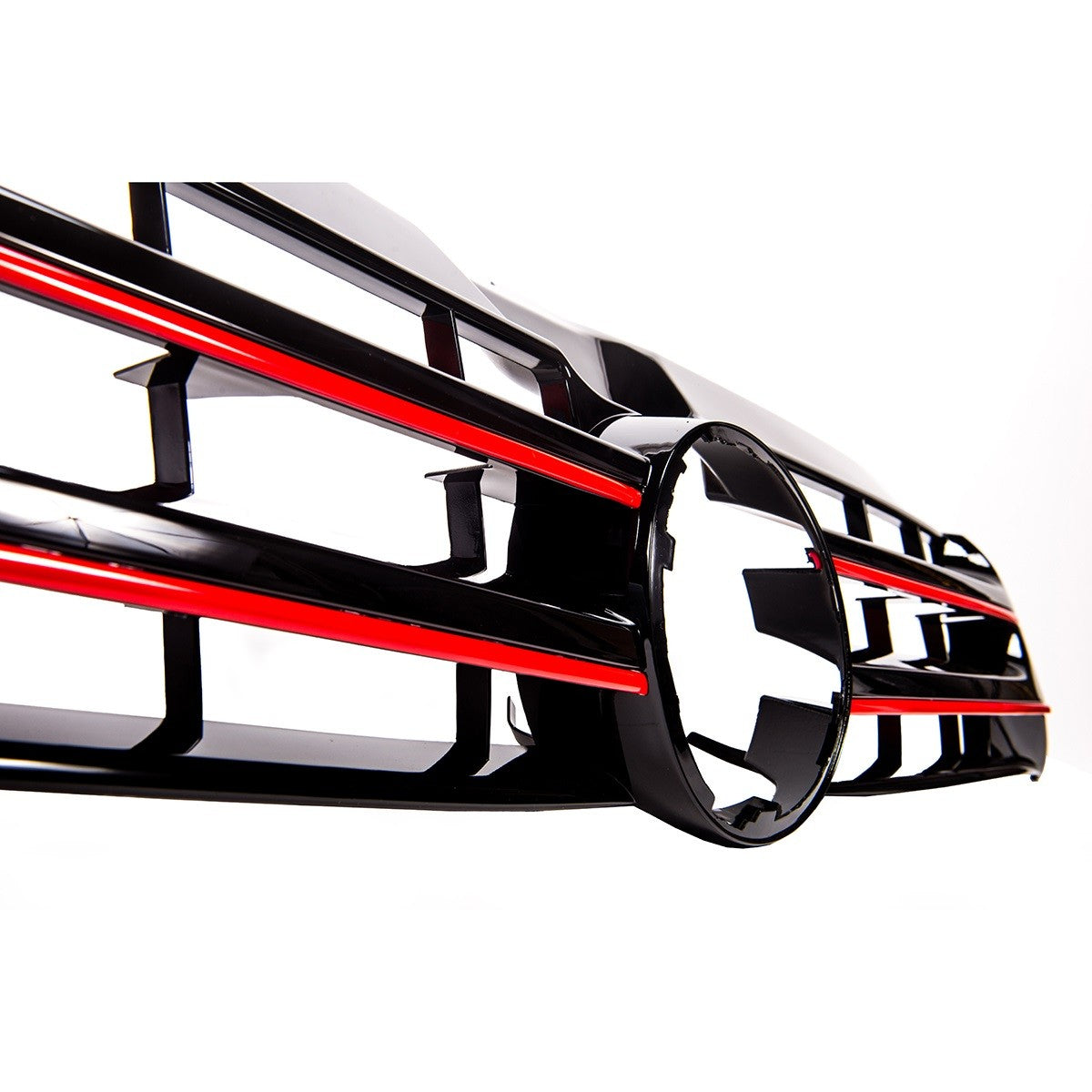 Frontgrill Hochglanz Schwarz mit roten Streifen passend für VW Transporter T5.1 2009-2015