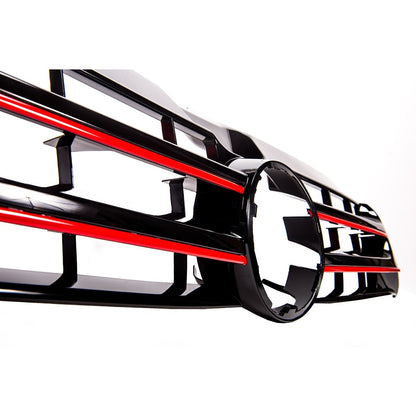 Frontgrill Hochglanz Schwarz mit roten Streifen passend für VW Transporter T5.1 2009-2015
