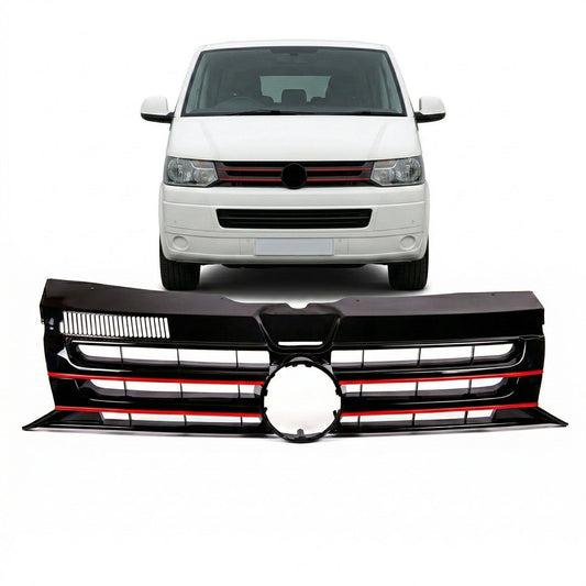Badgefreier Frontgrill mit rotem Streifen passend für VW Transporter Multivan T5 09-15