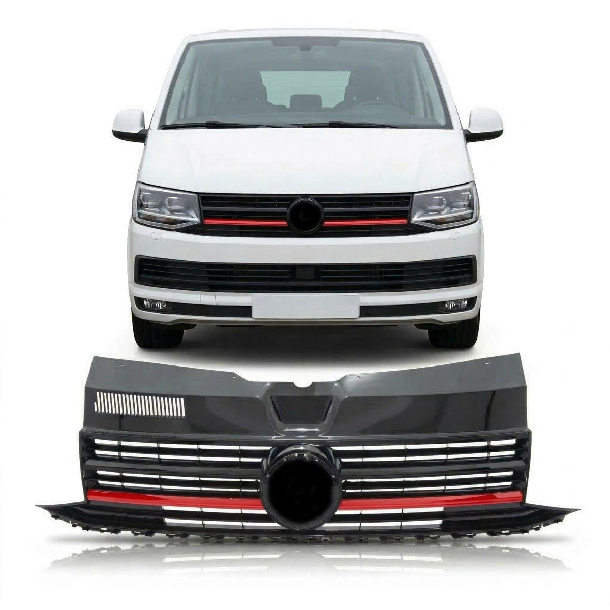 Hochglanz Schwarz & Roter Grill passend für VW Transporter Multivan T6 2015-2019
