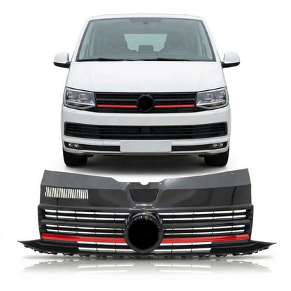 Hochglanz Schwarz & Roter Grill passend für VW Transporter Multivan T6 2015-2019