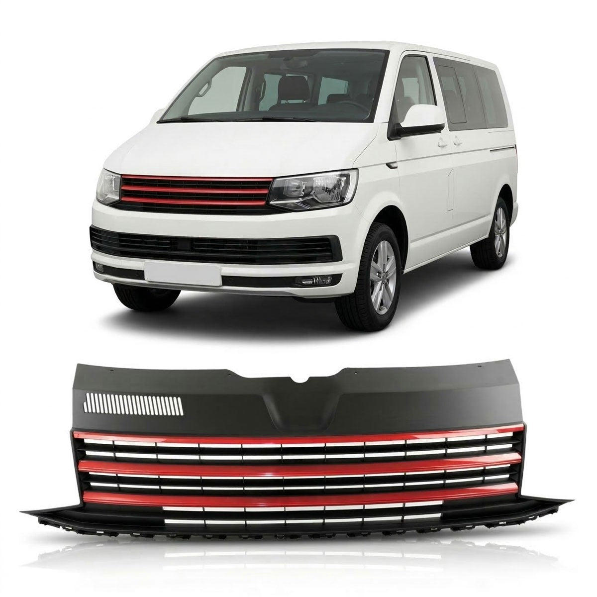 Badge-less Frontgrill mit roten Akzenten passend für VW T6 2015-2019