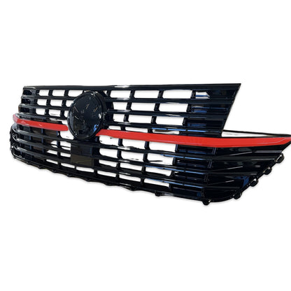 Kühlergrill Hochglanz Schwarz mit roten Akzenten passend für VW Transporter T6.1 2019-2024