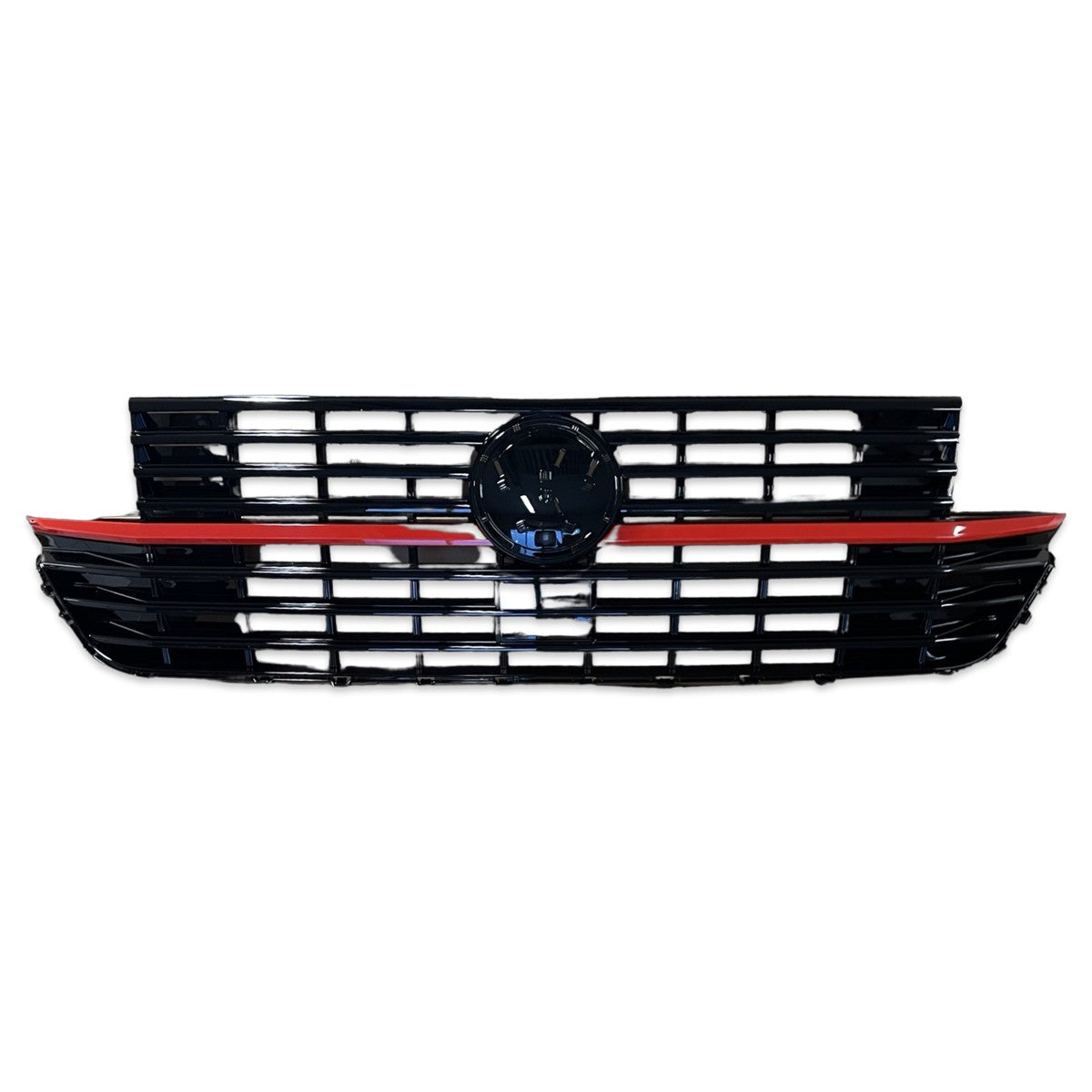 Kühlergrill Hochglanz Schwarz mit roten Akzenten passend für VW Transporter T6.1 2019-2024