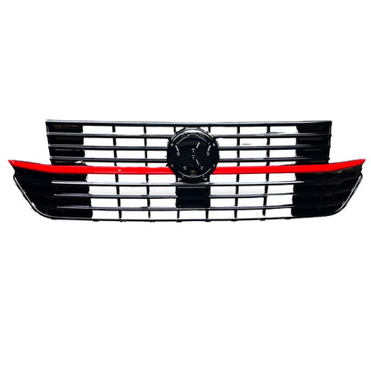 Kühlergrill Hochglanz Schwarz mit roten Akzenten passend für VW Transporter T6.1 2019-2024
