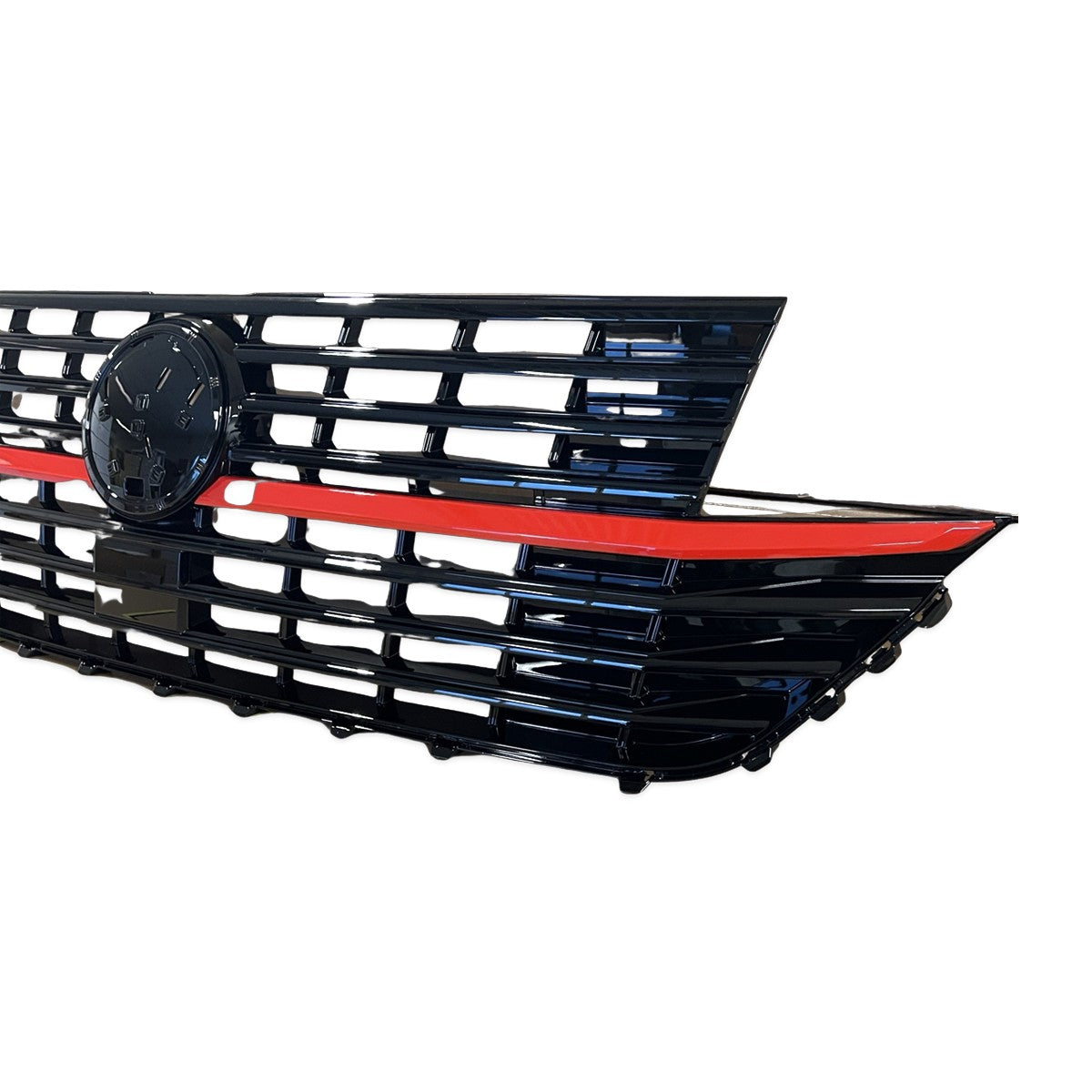 Kühlergrill Hochglanz Schwarz mit roten Akzenten passend für VW Transporter T6.1 2019-2024
