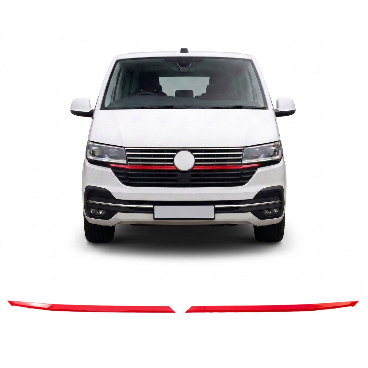 Kühlergrill Akzente langes Set Rot passend für VW T6.1 Transporter Multivan 19-24