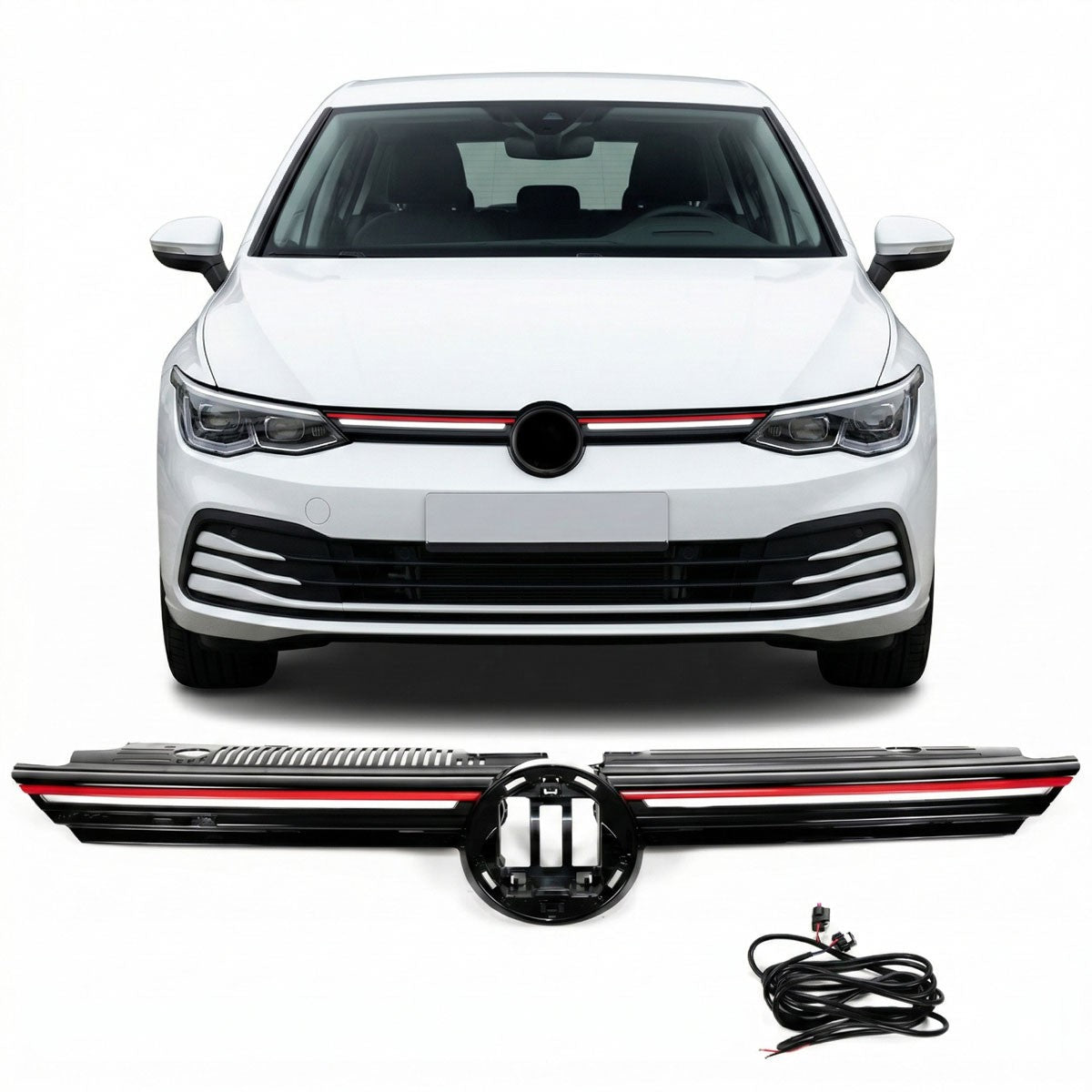 Kühlergrill mit LED Tagfahrlicht Rotem Streifen passend für VW Golf 8 2019-2024
