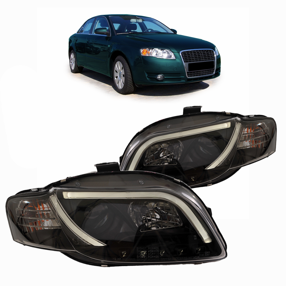 Scheinwerfer Halogen Schwarz mit Tagfahrlicht passend für Audi A4 B7 2005-2008