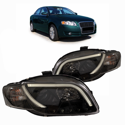 Scheinwerfer Halogen Schwarz mit Tagfahrlicht passend für Audi A4 B7 2005-2008