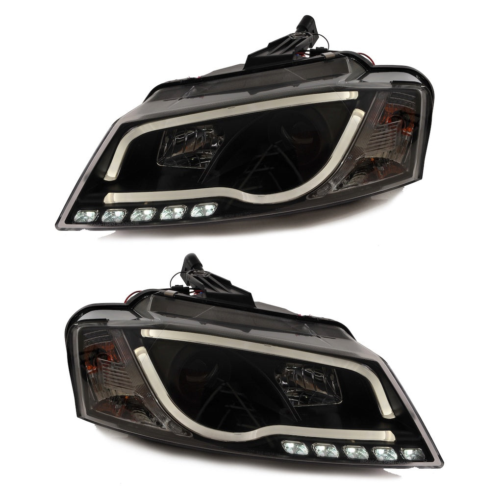 Scheinwerfer Halogen Schwarz mit Tagfahrlicht passend für AUDI A3 (8P) Sportback Schrägheck Facelift 2008-2012