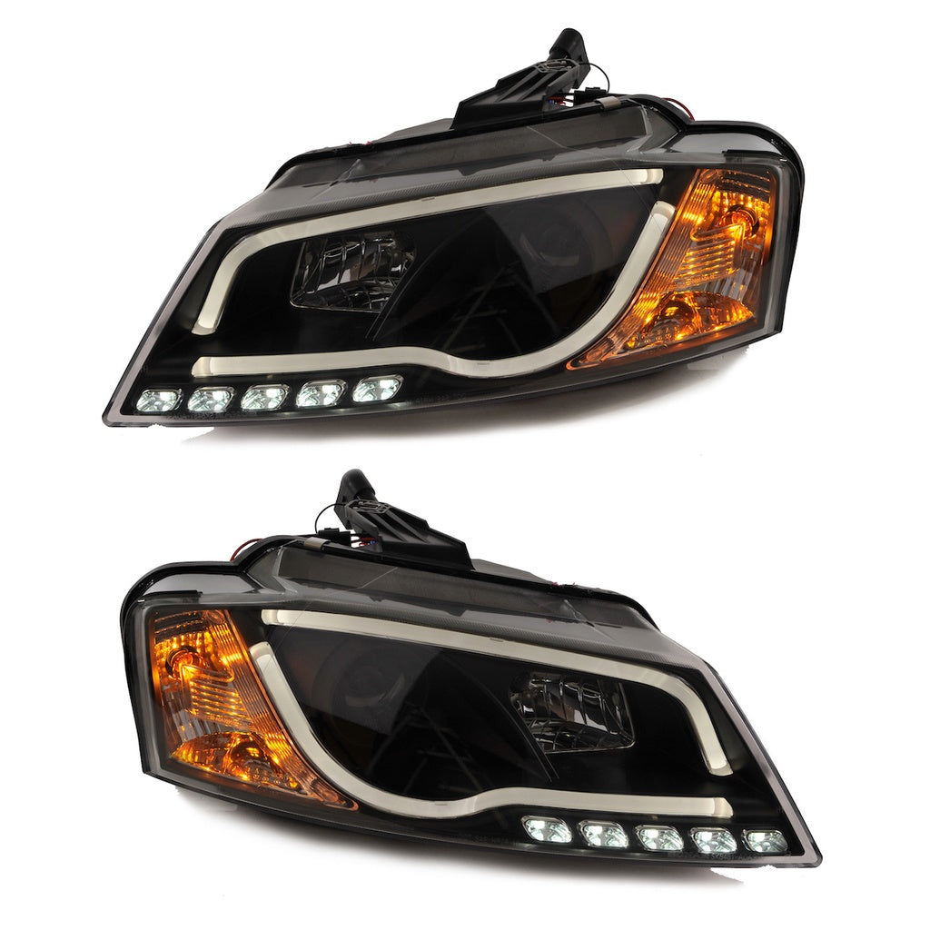 Scheinwerfer Halogen Schwarz mit Tagfahrlicht passend für AUDI A3 (8P) Sportback Schrägheck Facelift 2008-2012