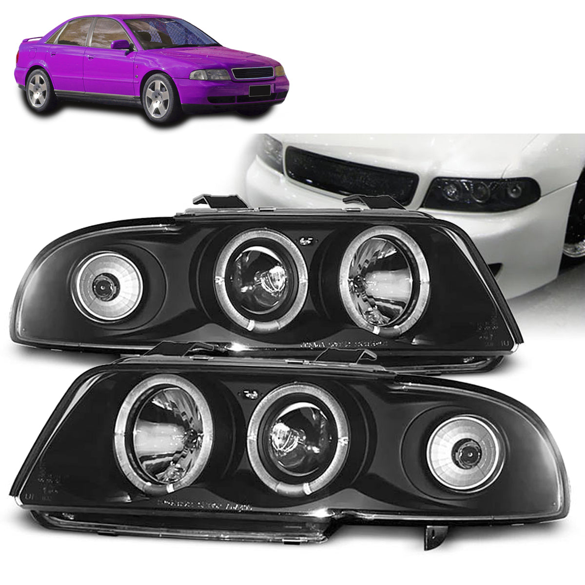 SCHEINWERFER ANGEL EYES SCHWARZ passend für Audi A4 11.94-12.98